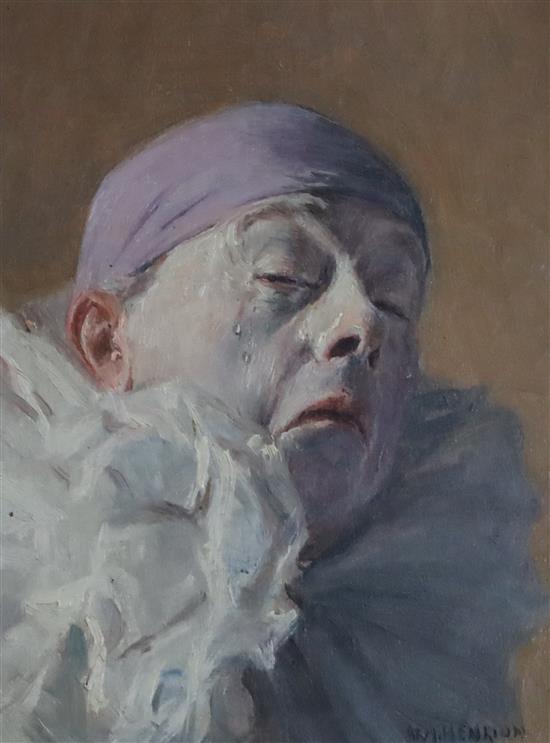 § Armand Henrion (1875-1958) Clown crying, 7 x 5.5in.